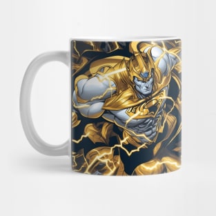 Majestic golden superman bursting through a lightningstorm Mug